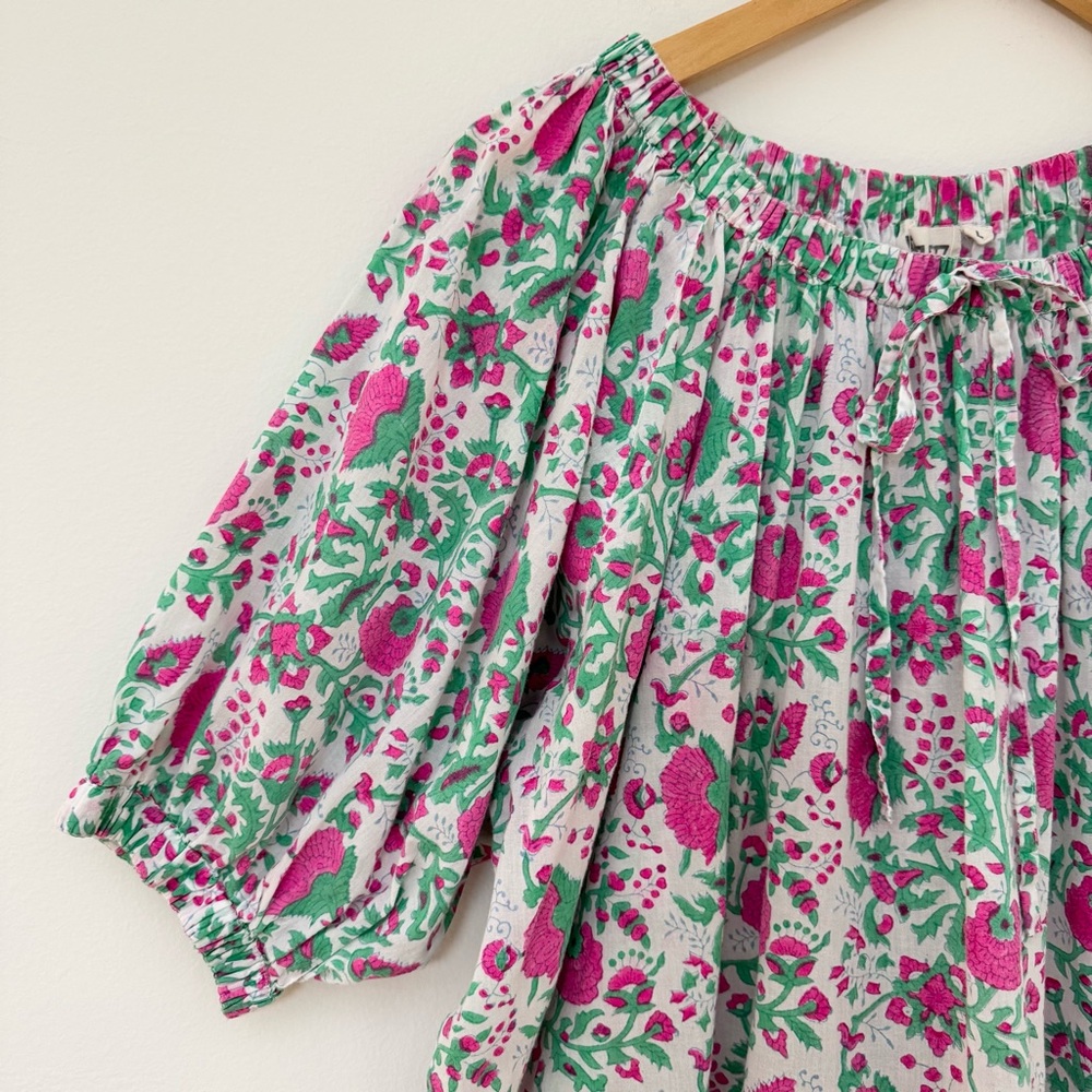 SZ Blockprints Hot Pink Floral Padra Tracy Top, Size Large - Picture 6 of 16